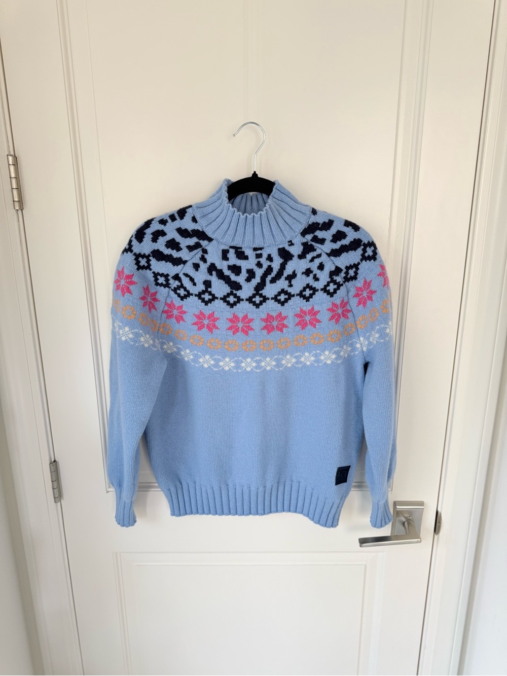 Kari Traa Blue Fair Isle Ingrid Turtleneck Sweater Wool Blend Size LARGE